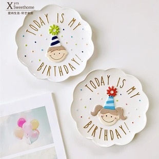 瓷盘字母 饰挂盘 美国大牌男孩女孩生日礼物盘子 手绘浮雕盘情侣装