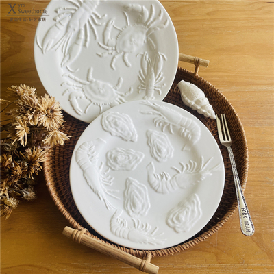 轩艺家居 立体浮雕龙虾菜盘 螃蟹盘子扇子盘海洋风格凉菜盘糕点盘