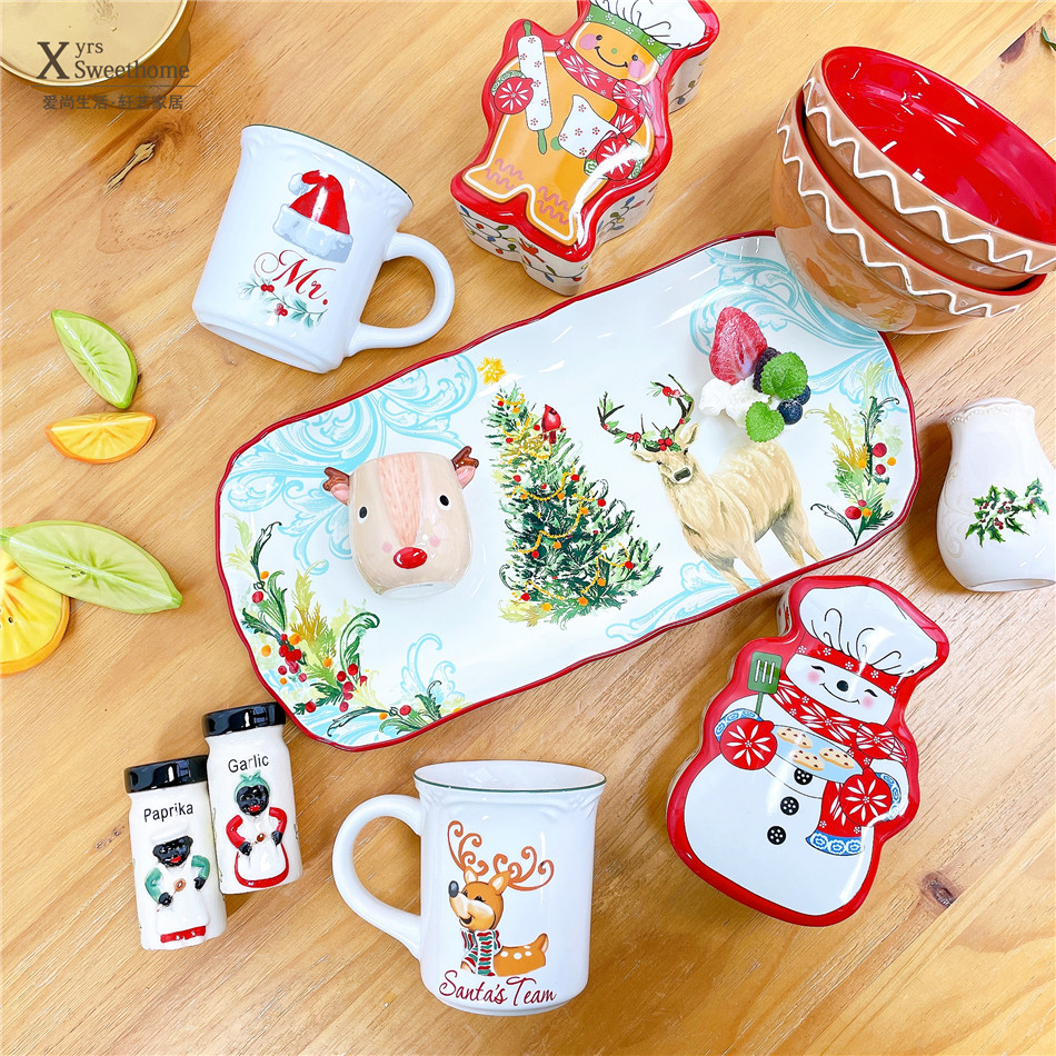 手绘釉下彩餐具套装 厨师雪人碗 带盖烤碗 调料瓶摆件 小鹿鸡蛋杯,餐饮具,马克杯,淘宝优惠券,粉丝福利购,淘宝优惠卷