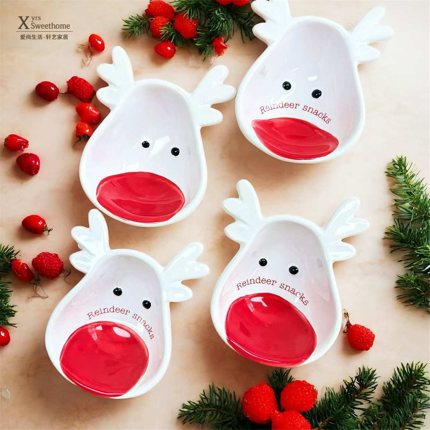 超可爱麋鹿圣诞节驯鹿零食蘸料碗
