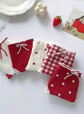 5条红色本命年内裤女纯棉少女生可爱全棉大码抗菌中腰女士三角裤