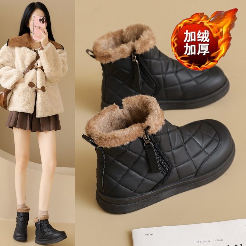 加绒雪地靴女冬季新款侧边拉链防水加厚保暖棉鞋厚底休闲短靴二棉,女鞋,时尚雪地靴,淘宝优惠券,粉丝福利购,淘宝优惠卷