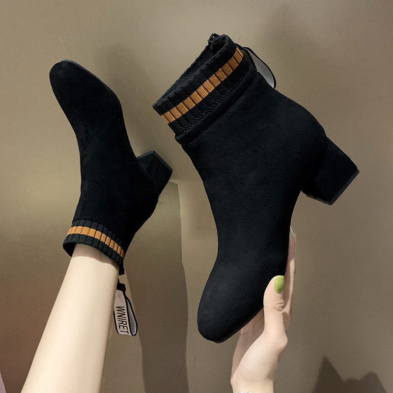 小短靴女2025新款春季百搭大码韩版复古简约粗跟高跟网红瘦瘦靴潮