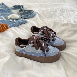 高颜值百搭休闲小众设计板鞋 韩版 新款 女2026春季 潮 休闲拼色帆布鞋