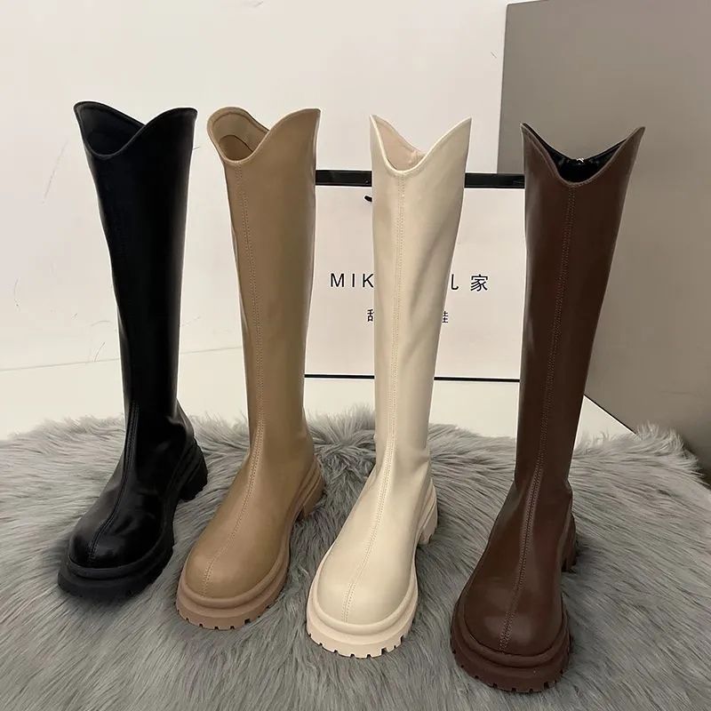 马丁靴女2025年新款厚底白色小众牛仔骑士靴鞋子潮瘦瘦长筒靴