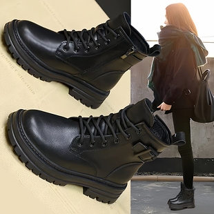 马丁靴女2025秋冬新款 透气百搭小个子厚底短筒短靴 英伦风加绒爆款