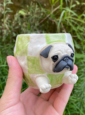 手作陶瓷巴哥杯子周边手办创意原创可爱巴哥哈巴狗水杯手工陶器