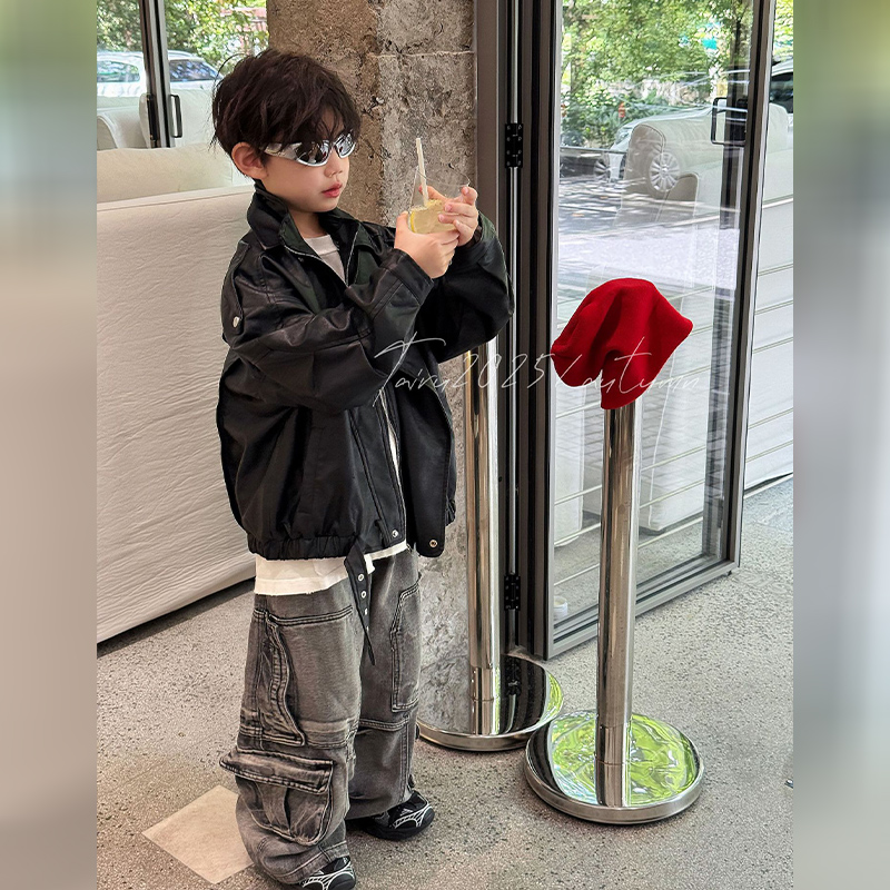 男童春秋装皮衣外套2025新款儿童帅气时髦秋季男孩夹克潮酷机车服