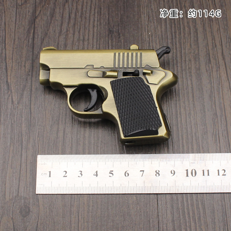 金属青铜红铜色便携小迷你口袋手枪模型摆件充气打火机点烟器烟具