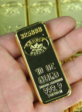 超纤薄小米手工压花土豪999黄金条纯金色砂轮充气明火打火机定制