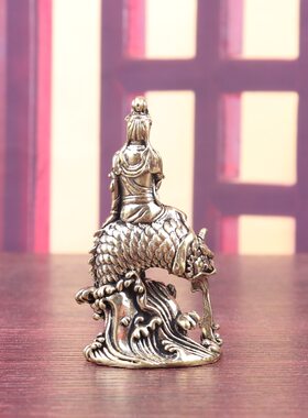 纯黄铜复古法手工匠作旧典藏艺术鳌鱼观音菩萨佛像摆件禅意文玩礼