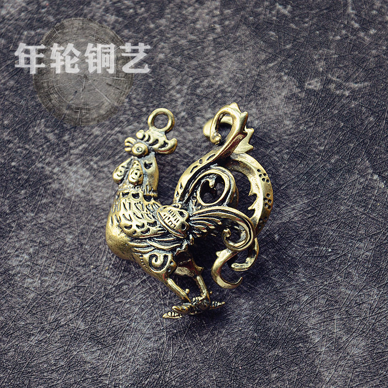 纯黄铜手工匠复古法作典藏国风艺术十二生肖大公鸡钥匙扣挂件摆件