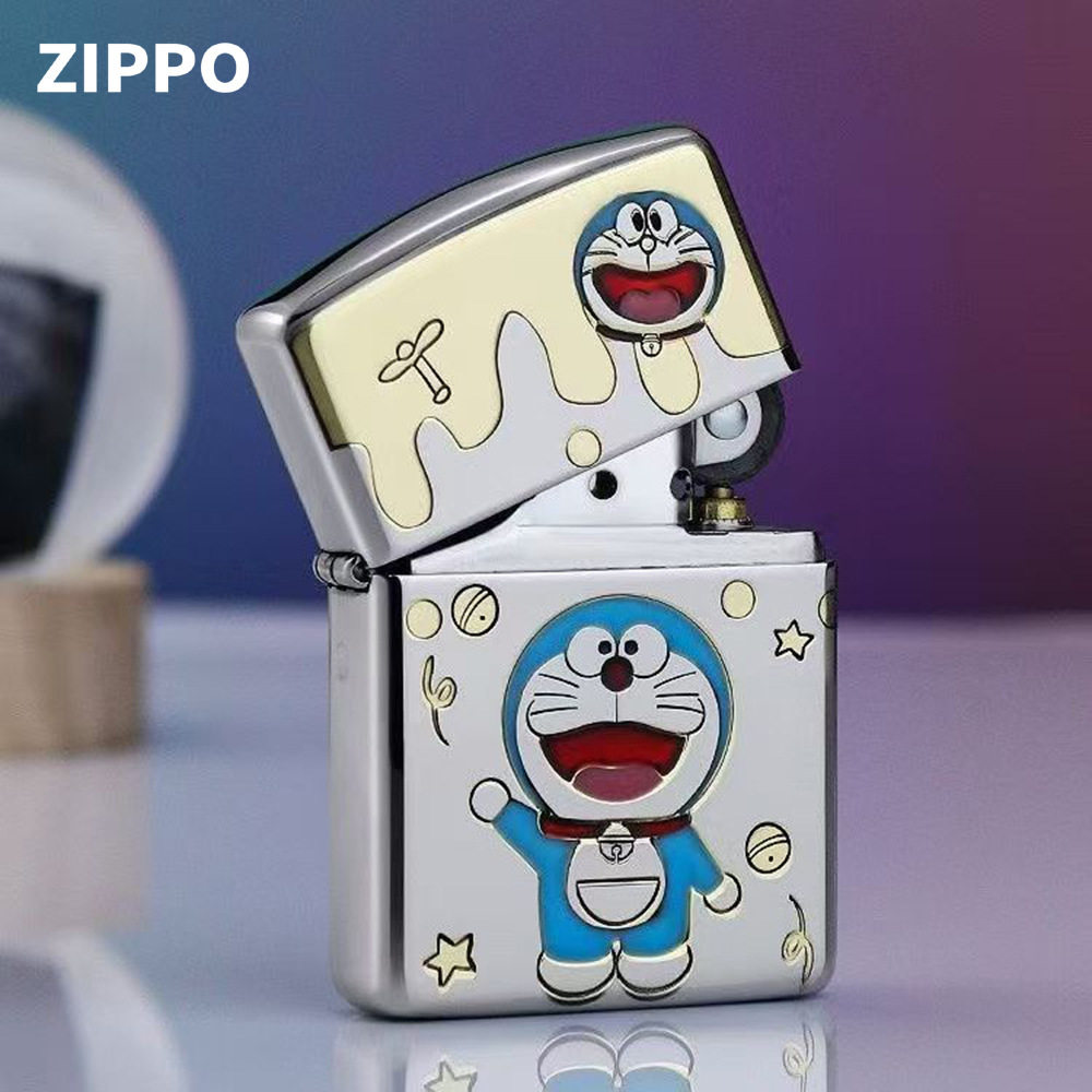 zippo煤油打火机官正品美国芝宝镀铬银色盔甲夜光哆啦A梦蓝胖子飞