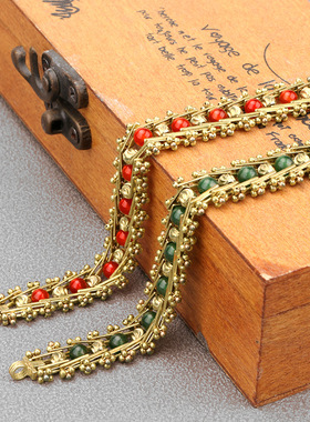 纯黄铜复古法手工匠作旧典藏国风艺术摆件轻奢宫廷手链嵌玛瑙宝石
