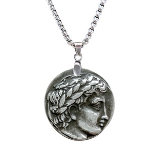 古希腊仿古银币可打孔项链小吊坠 狮子座守护神太阳神阿波罗古币
