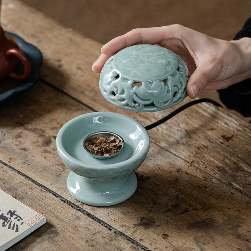 新房家居风茶桌玄关艺术摆件陶瓷电子香薰炉香粉定时插电式加热款