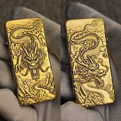 zorro佐罗正品砂轮煤油打火机黄铜壳二代窄款超薄浮雕山间游神龙
