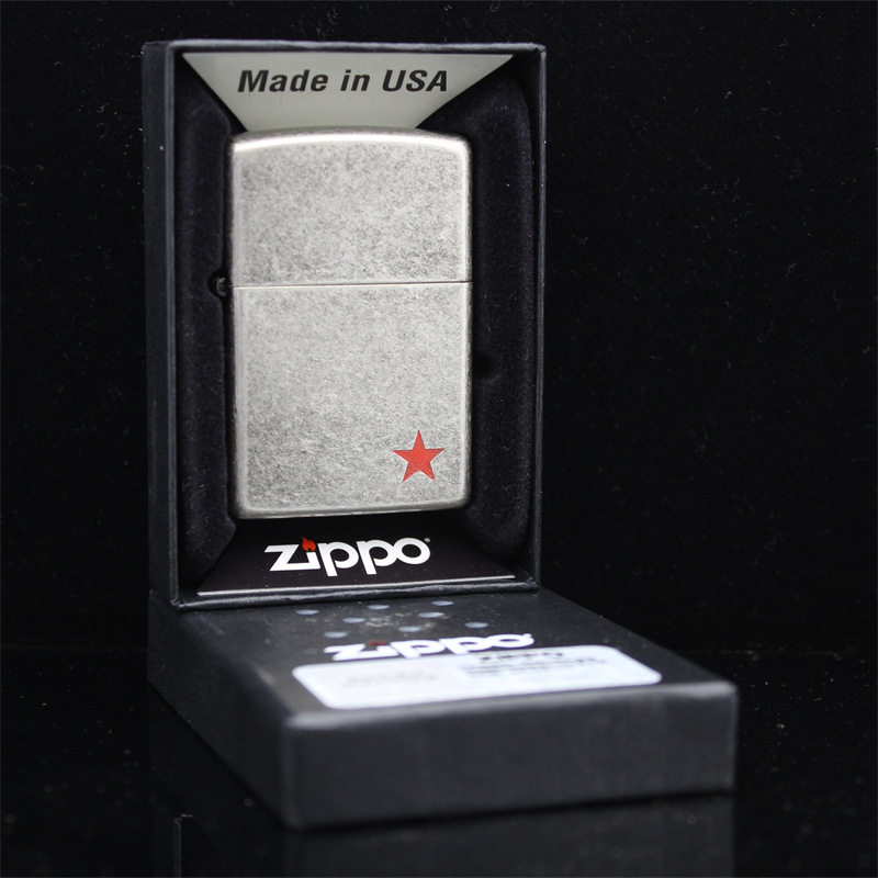 官正品ZIPPO芝宝美国原版防风砂轮煤油打火机古银色角标红五星款