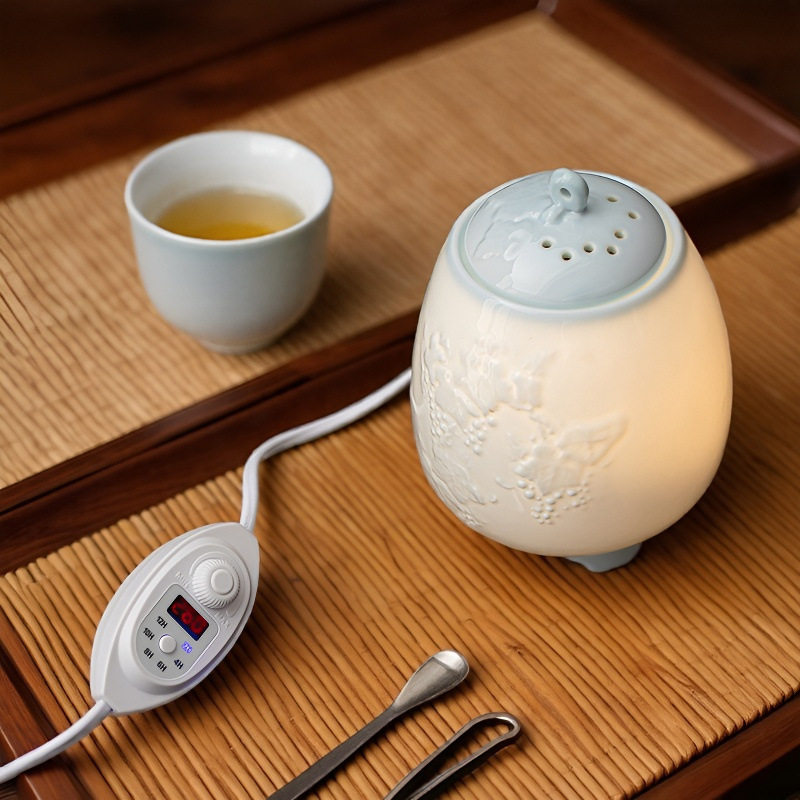新房家居风茶桌玄关艺术摆件陶瓷天青汝窑葡萄电子熏香炉高温调温