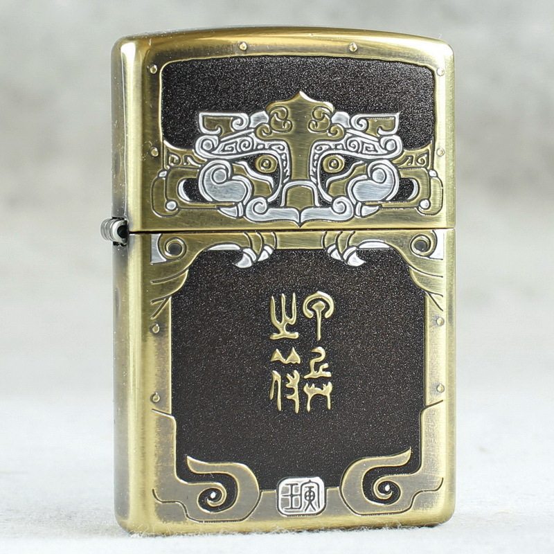 zippo煤油打火机官正品美国芝宝金色双面生肖虎寅虎符图腾礼限量