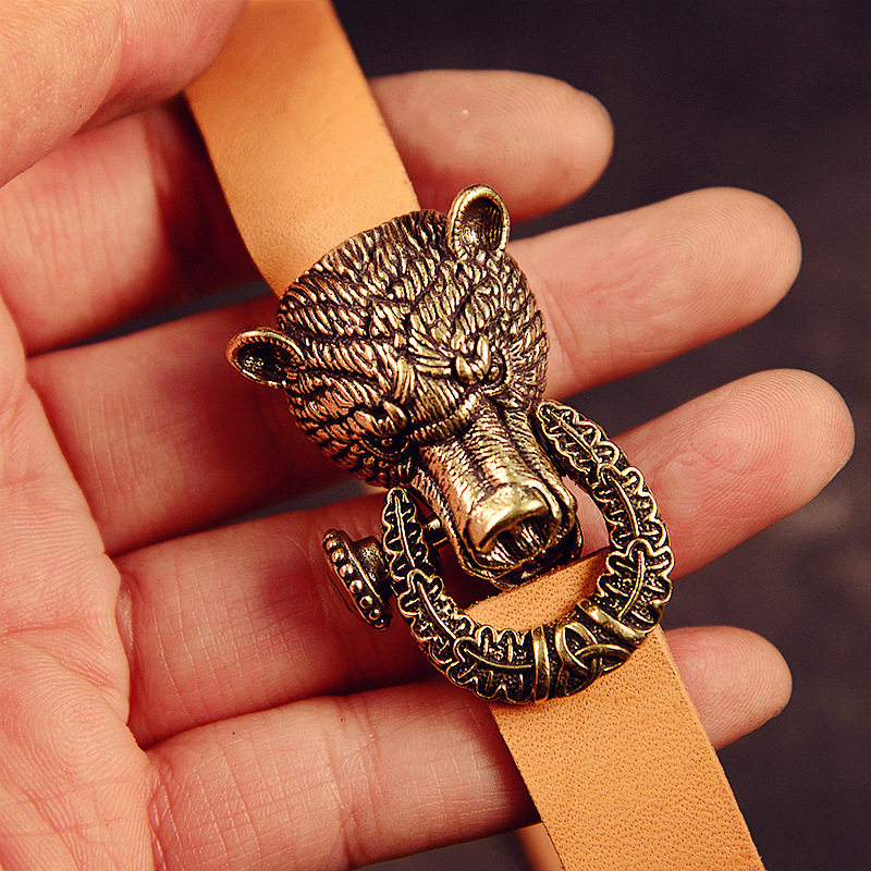 纯黄铜复古法手工匠作旧典藏艺术霸气棕狗熊头汽车钥匙扣链圈个性