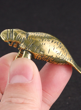 做旧纯黄铜海狮摆件书房办公桌