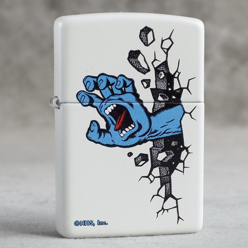 zippo煤油打火机官正品美国芝宝22款白哑漆彩印怒吼蓝色破墙之手