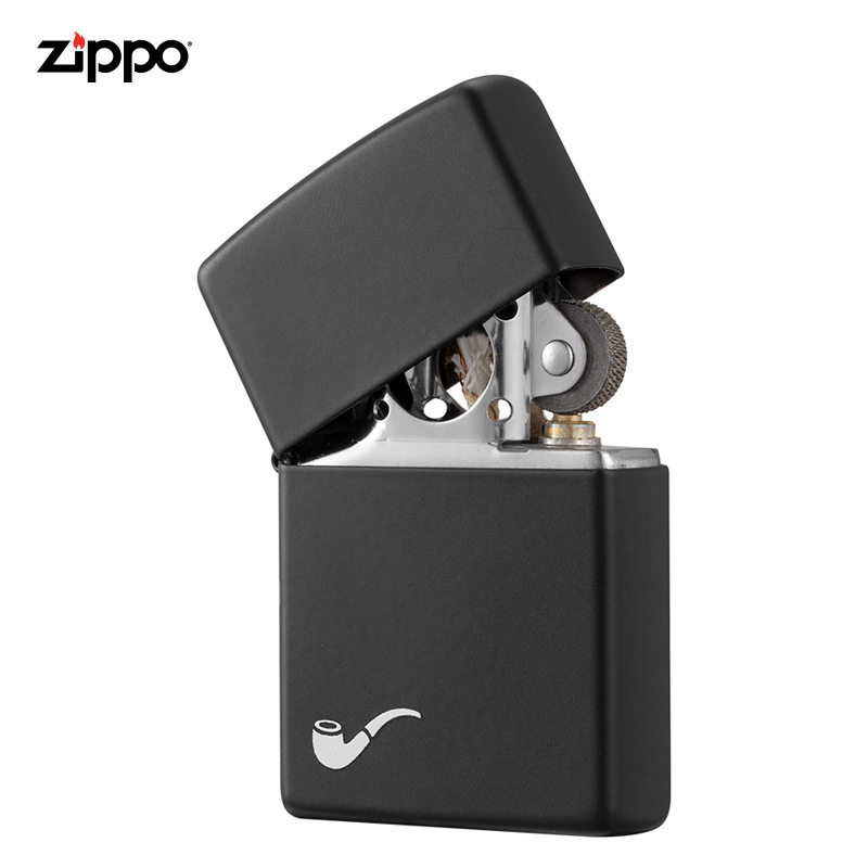 zippo煤油打火机官正品美国芝宝男经典款商务黑哑漆烟斗用侧面火