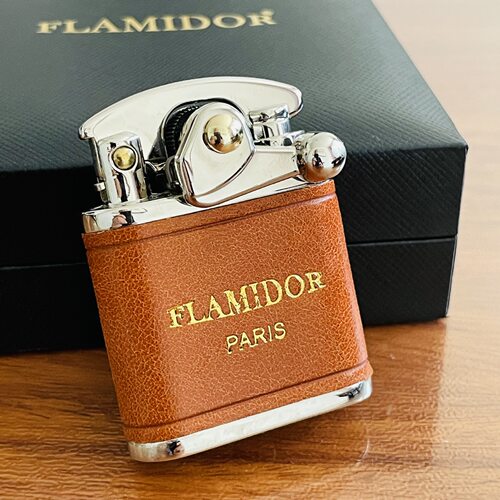 法国品牌FLAMIDOR欧式手工贴皮复古超薄经典592摇臂式煤油打火机
