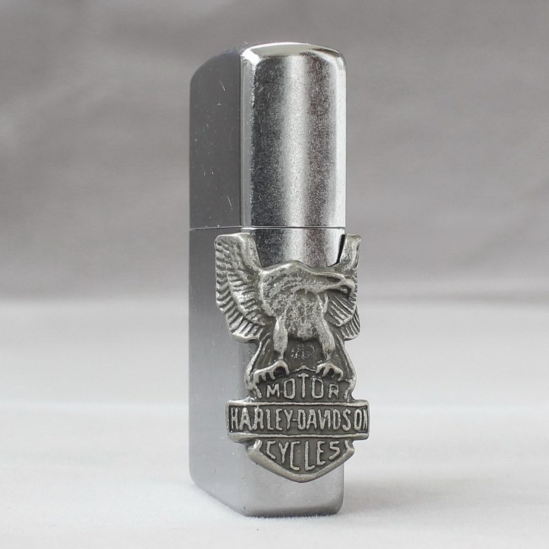 zippo煤油打火机官正品美国芝宝经典银色镀铬花纱贴章哈雷小侧鹰