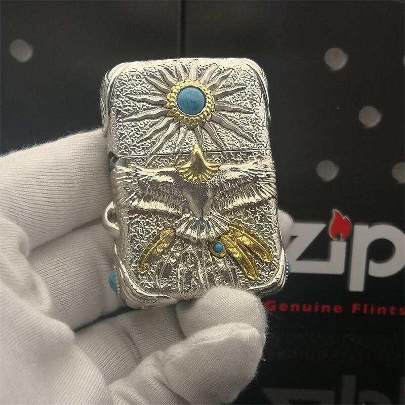 官正品ZIPPO芝宝美国原版防风砂轮煤油打火机烈日雄鹰绿松石镶嵌