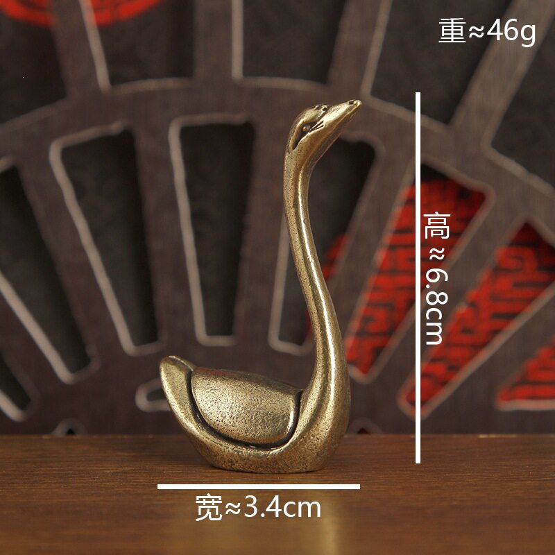 纯黄铜复古法手工匠作旧典藏艺术简约曲劲天鹅昂首摆件茶宠笔搁礼