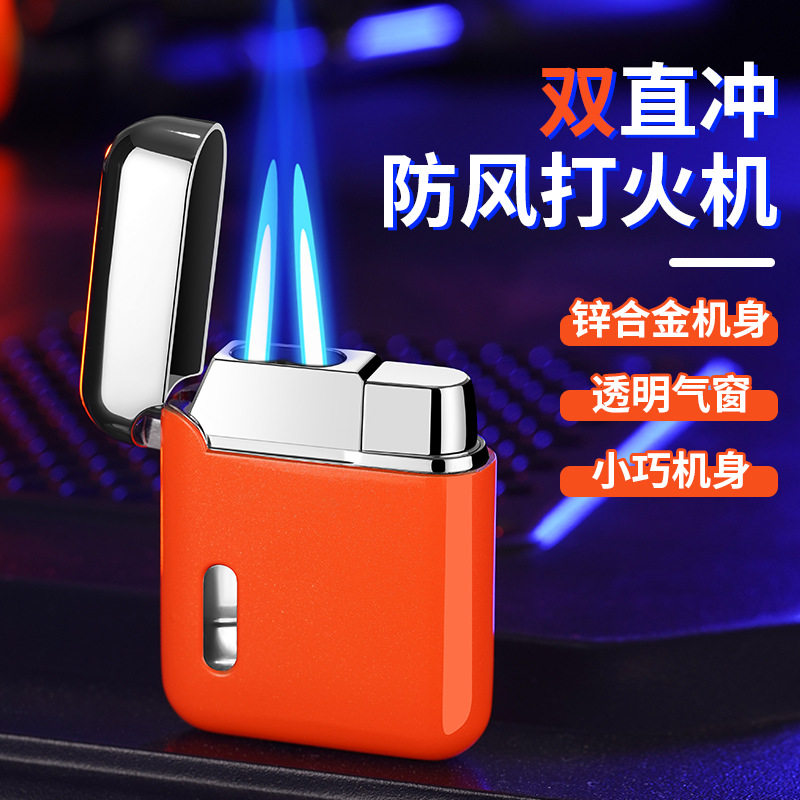 新款时尚简约商务经典电镀金属方块型交叉双火直冲防风打火机雪茄