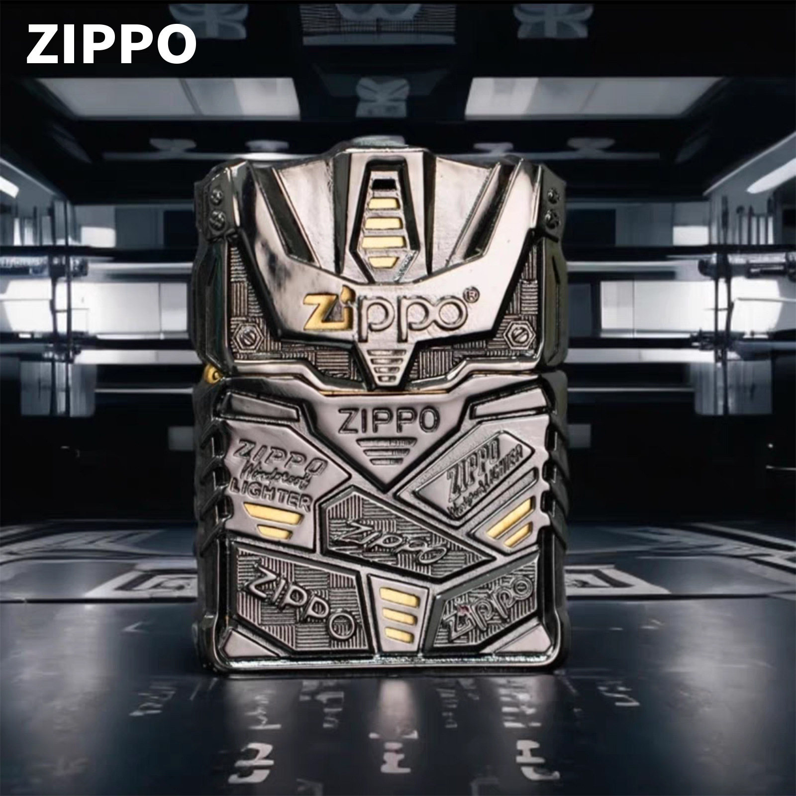 zippo煤油打火机防风砂轮官正品芝宝美国原版黑色机甲套壳高达款