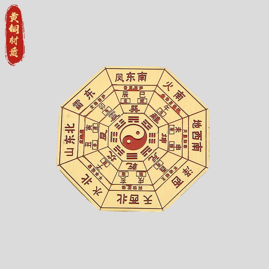 手工纯黄铜风火雷电五行八卦八角牌盘摆件桌面二十四节气工艺礼品