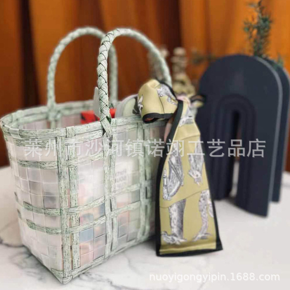 透明塑料手提编织菜篮购物包