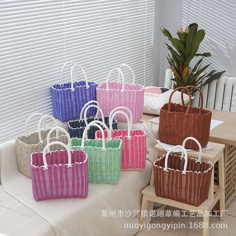 塑料藤编手提篮编织购物篮手提买菜篮子宠物框洗澡篮浴筐收纳野餐