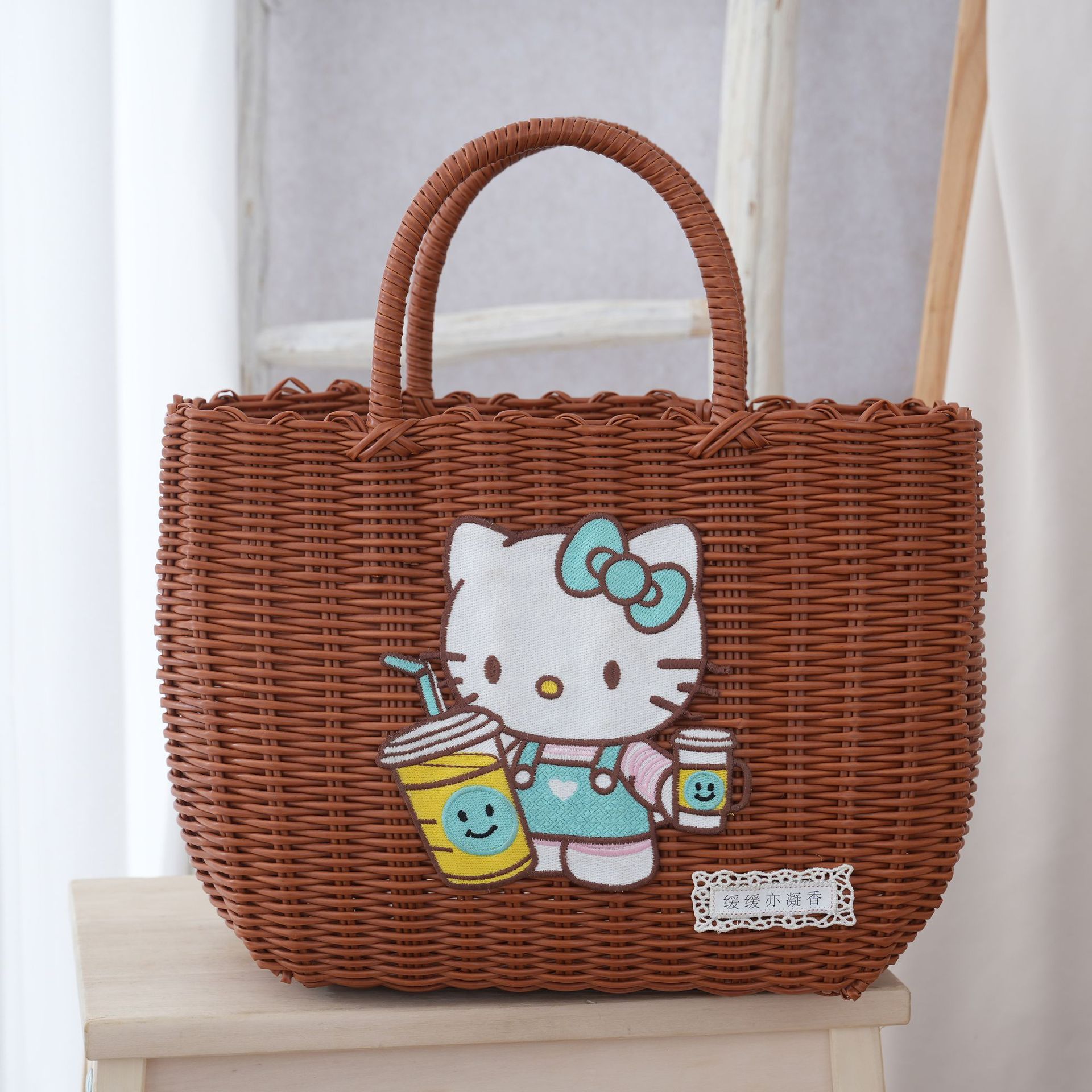 可爱Kitty猫塑编方形购物篮