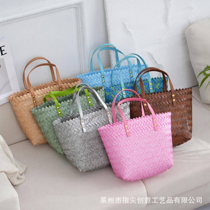 通勤百搭大容量PU塑编购物篮