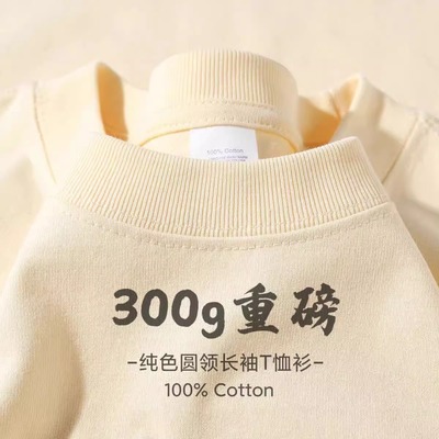 300G重磅纯棉三本针长袖T恤男女