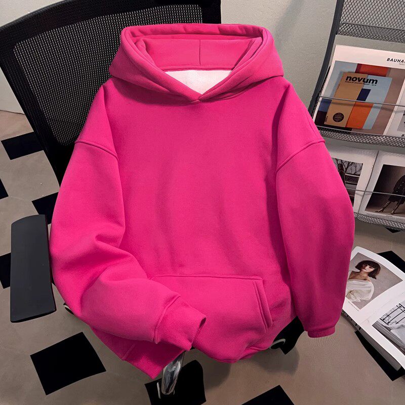 显白YYDS！火龙果色银狐绒连帽卫衣秋冬季男女重磅玫红色百搭外套,男装,卫衣,淘宝优惠券,粉丝福利购,淘宝优惠卷