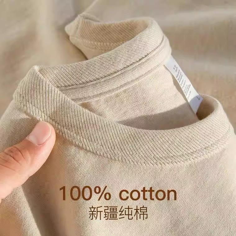 新疆纯棉400g重磅奶茶色圆领长袖t恤春秋季宽松内搭打底衫男女款,男装,T恤,淘宝优惠券,粉丝福利购,淘宝优惠卷