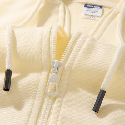 420G重磅温柔奶杏色连帽卫衣开衫男女款秋冬情侣宽松休闲拉链外套