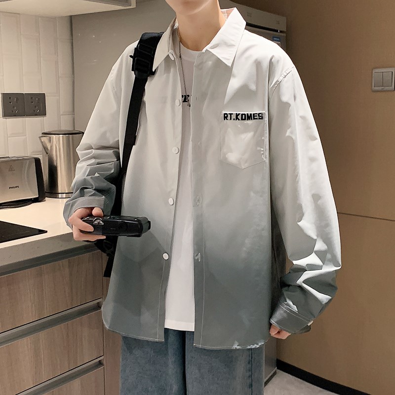 渐变长袖衬衫男春季2022新款潮流外套宽松潮牌休闲帅气上衣服衬衣