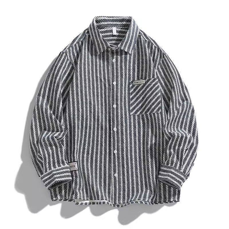 2024秋季薄款外套竖条纹衬衫男士长袖衬衣潮牌高级感潮男秋装衣服