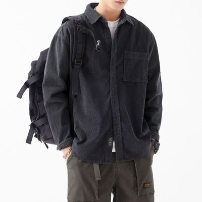 春秋季爆款日系复古灯芯绒衬衫男宽松版休闲百搭工装衬衣衬衣服