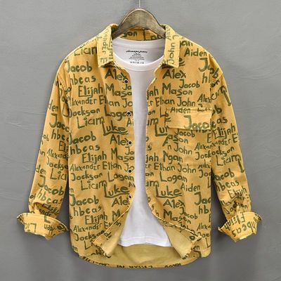 春秋痞帅潮流印花长袖男士衬衫夏季新款日系帅气宽松休闲薄款衬衣