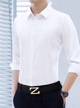 男装新品春秋季男士修身长袖白色衬衫男生帅气衬衣寸衫12IN上衣服