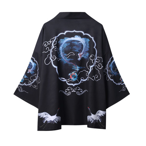 浮世绘仙鹤印花七分袖夏季披风