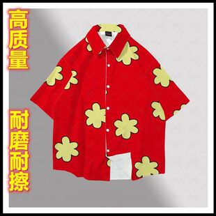 阿Q同款花衬衫男女夏季短袖薄动漫宽松休闲情侣款五分袖衬衣男12